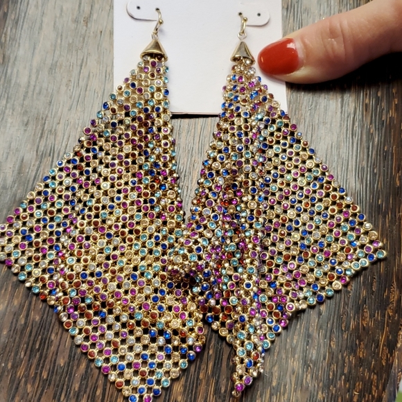 Stony Multi Color and Gold Dramatic Earrings NEW - Picture 4 of 4